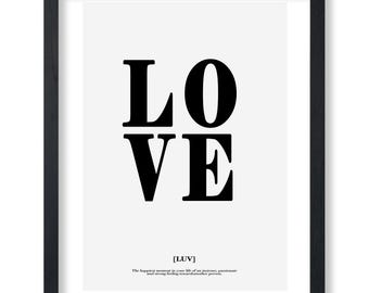Love Definition Poster - Typography Art Print for Bedroom or Dorm -  Minimal Wall Decor - Gift for Him Her and Lovers