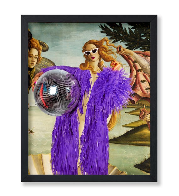 Disco Ball Poster - Birth of Venus Print - Altered Art - Disco Art - Collage Art - Trendy Art - Modern Art - Funky Art - Pop Art