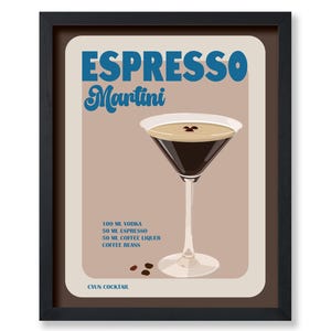 Póster de Espresso Martini - Impresión de receta de cóctel retro - Arte con alcohol - Arte preppy - Arte boho chic - Arte de moda - Arte con carrito de bar