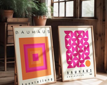 2-Piece Bauhaus Poster - Geometric Print - Mid Century Modern Art - Geometric Shapes Art - Gift for Him & Her