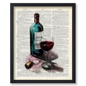 Dictionary Art Poster - Red Wine Print - Wine Glass Art - Gift for Men, Women & Bartender - Great Decor for Bar, Kitchen