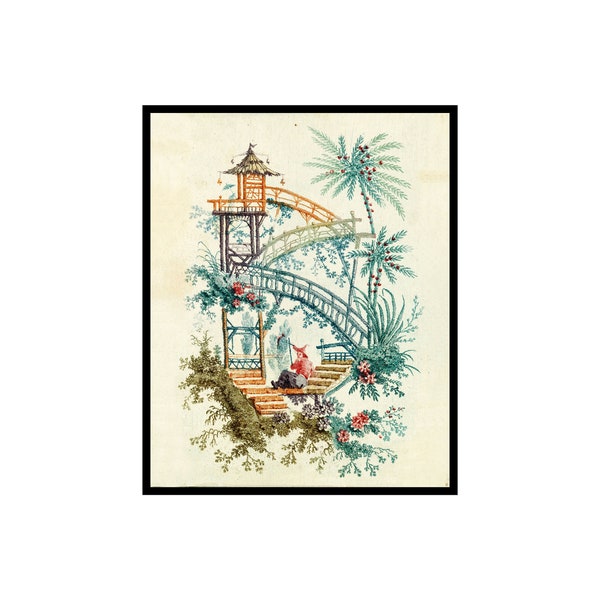 Vintage Waterfall Poster - Retro Chinoiserie Print - Unframed Wall Art for Living Room or Kitchen - Ideal Gift - Antique Ornamental Artwork