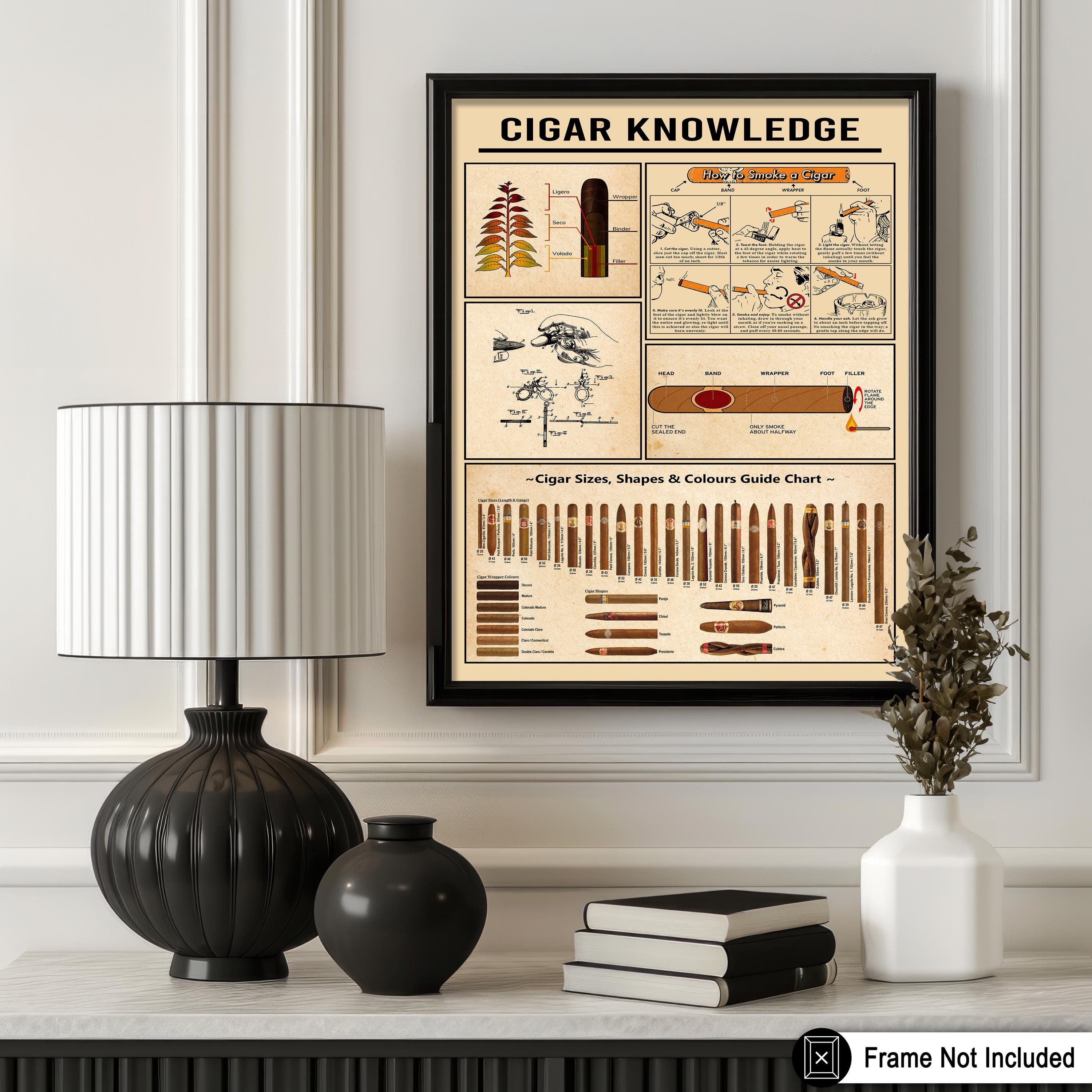 Cigar Knowledge Poster - Cigar Sizes, Shapes & Colors Guide Print ...