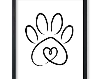 Dog Paw Heart Print: Minimalist Pet Lover Art