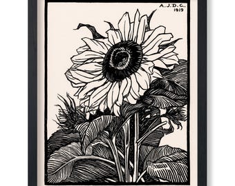 Vintage Sunflower Poster - Retro Sunflower Painting Print - Floral Wall Art - Home & Office Decor, Flower Shop - Wall Art
