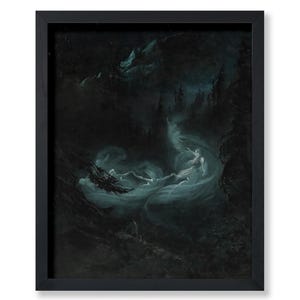 Póster vintage de bosque embrujado, impresión retro de danza de hadas, arte de espíritus fantasmales, regalo ideal, decoración de pared gótica para el hogar y la oficina