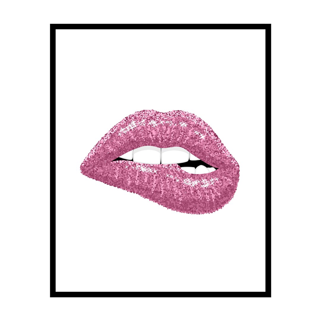 Pink Glitter Lips Poster Lip Bite Print Fashion Art Trendy Pop Art Chic