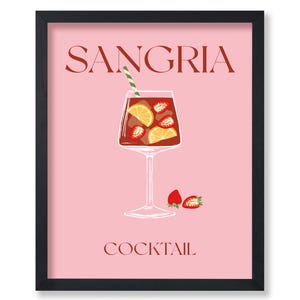 Póster de sangría - Impresión de cóctel retro - Arte con alcohol - Arte de camarero - Arte con carrito de bar - Arte de comida y bebida - Arte boho chic