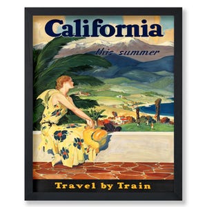 Vintage Travel Poster - Retro California Print - California Railroad Art - Gift for Travel Lover - Landscape Home & Office Decor