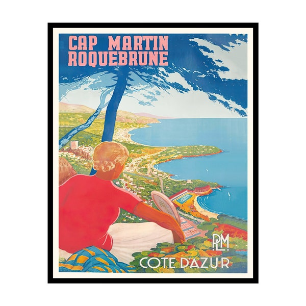 Vintage Travel Poster - Retro Roquebrune Cap Martin Print - Azure Coast France Art - UNFRAMED Wall Art