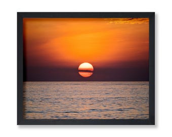 Sunset Poster - Sun Setting Over Ocean Print - Beach Art - Photography Art - Gift for Men, Women