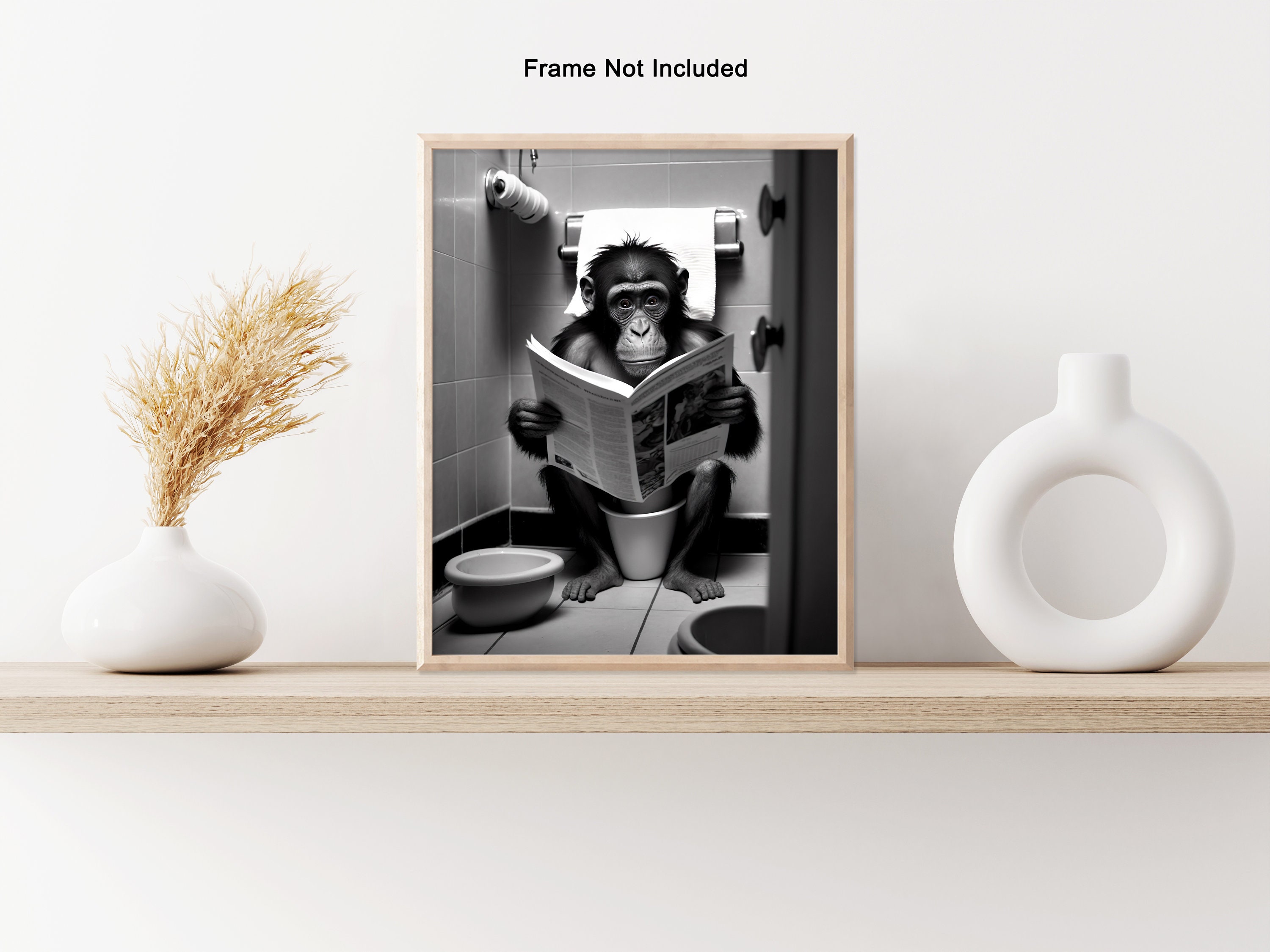 Monkey Sitting on Toilet Poster Monkey Reading Newspaper Print Funny ...