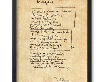 John Lennon Imagine Poster - Handwritten Music Art for Home or Music Room - Wall Decor for Men Women  Musicians