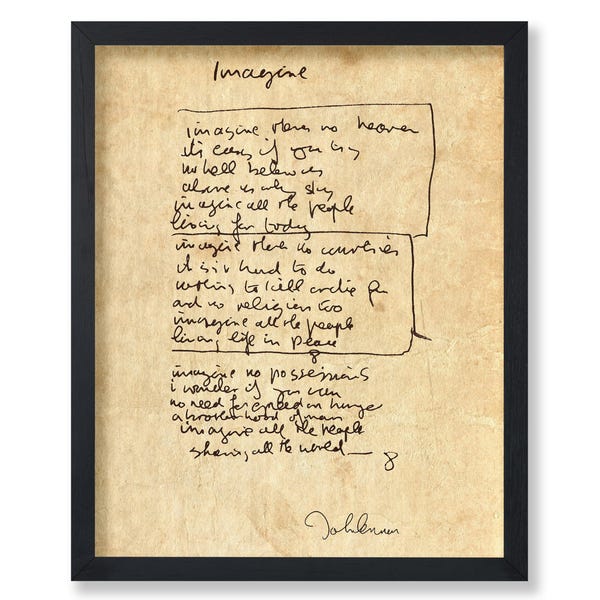 John Lennon Imagine Poster - Handwritten Music Art for Home or Music Room - Wall Decor for Men Women  Musicians