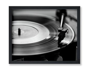 Vinyl Record Poster - Flat Disc Print - Photography Art - Black & White Art - Record Player Art - Music Art - Phonograph Art