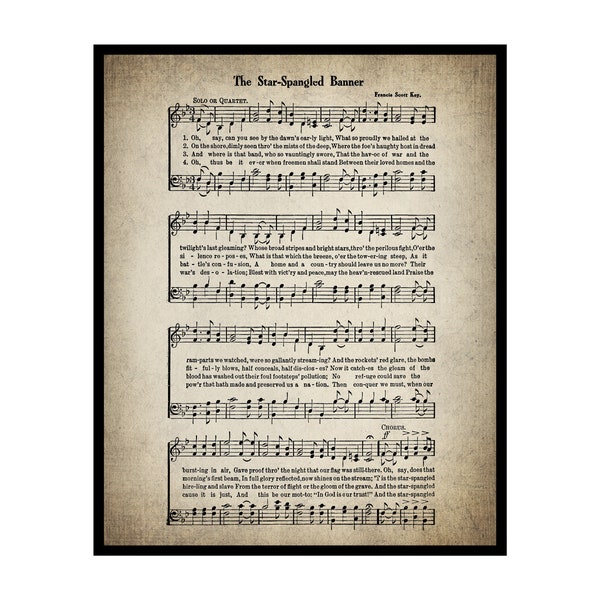 The Star Spangled Banner Poster - Hymnal Song Sheet Print - Sheet Music Art - Patriotic Home & Office Decor - UNFRAMED Wall Art
