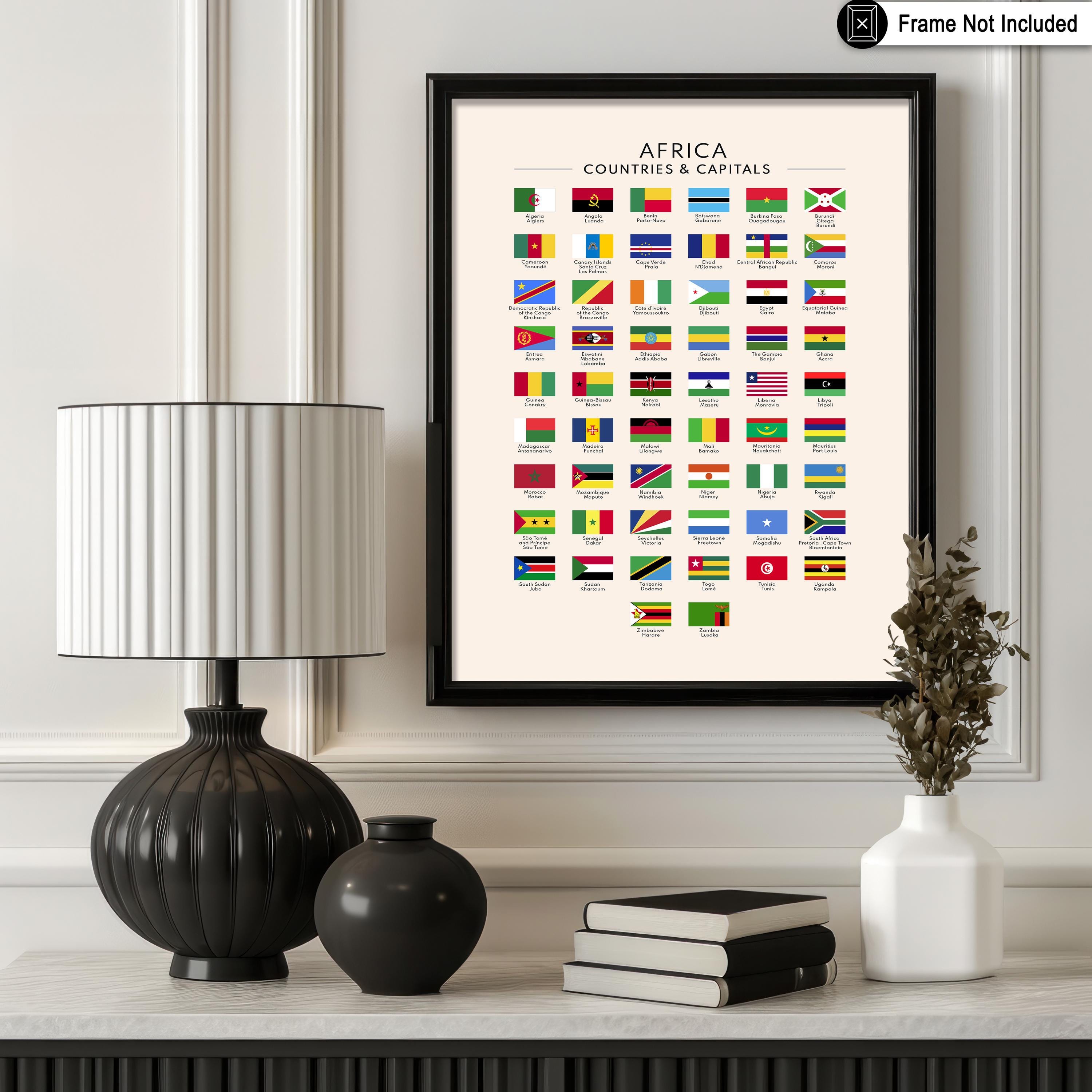 Flags of Africa Poster - African Countries & Capitals Print