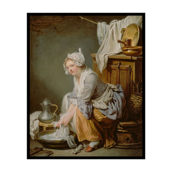 Vintage The Wäscherin Poster - Retro Waschfrau Druck - Realismus Kunst - Wäsche-Kunst - tolle Wand-Dekor für Waschküche, Schlafzimmer oder Büro