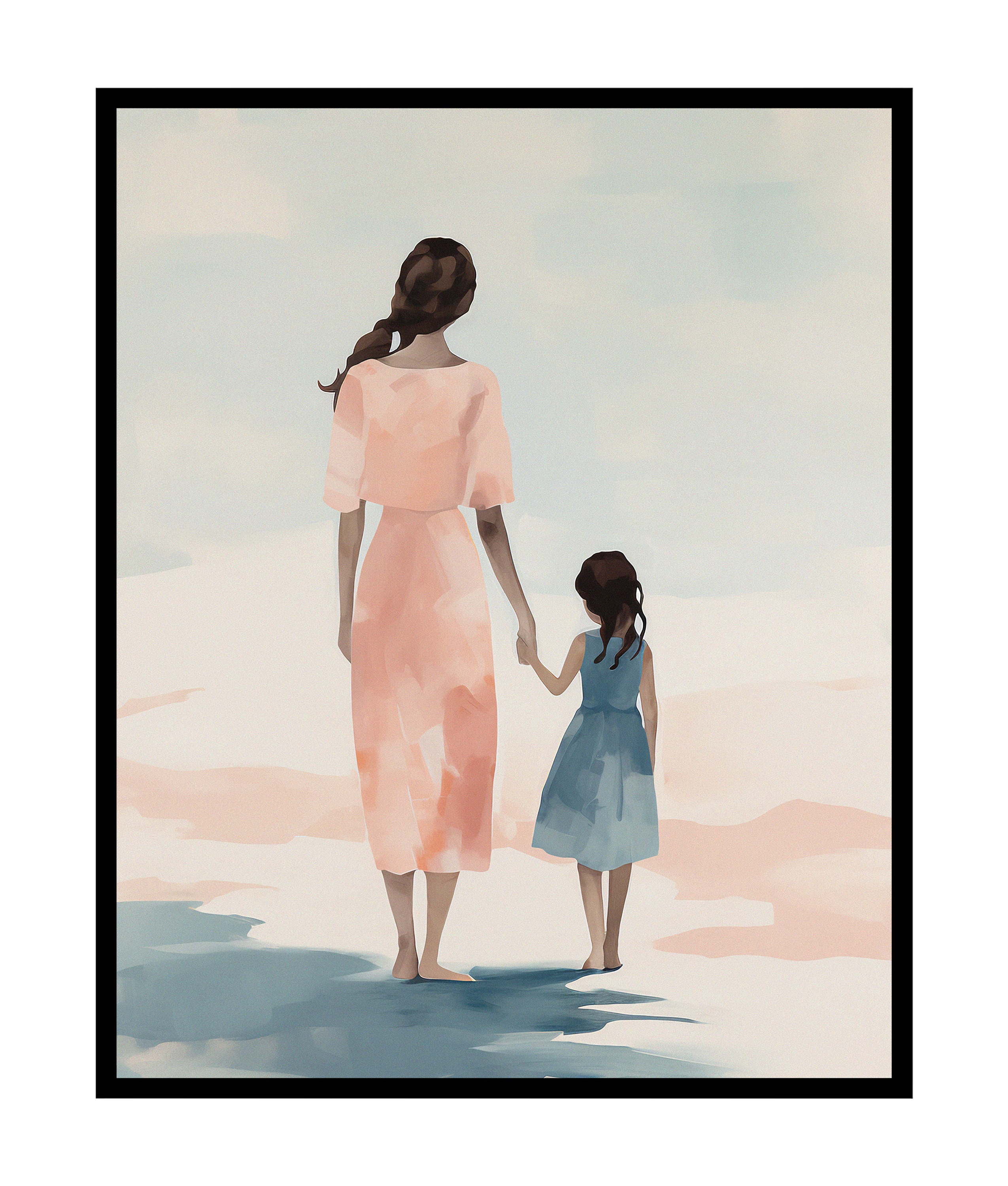 Mother and Daughter Poster Holding Hands Print Mother's Day Art Modern ...