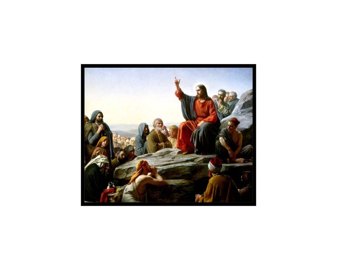 Vintage Sermon on the Mount Poster Retro Jesus Print Religious Wall Art UNFRAMED Gift for Men ...