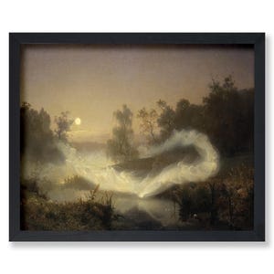 Póster vintage de bosque a la luz de la luna, impresión retro de hadas danzantes, arte de paisaje romántico, regalo elegante, decoración de pared para el hogar y la oficina