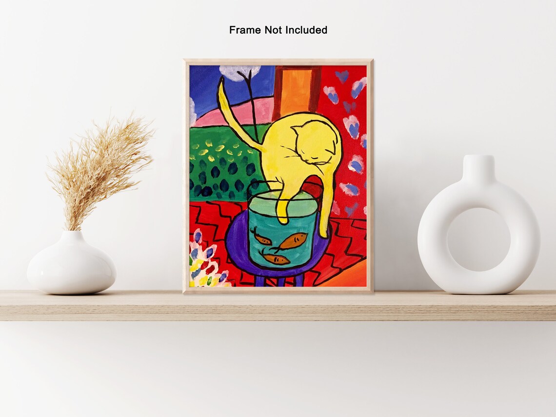Stampa di gatto nero sul water, arte murale colorata per il bagno, stampa di Matisse, decorazione di dopamina, poster divertente per il bagno, regalo