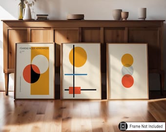 3-Piece Bauhaus Poster - Geometric Print - Colored Circles Art - Geometric Shapes Art - Gift for Men & Women