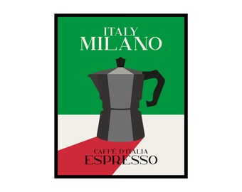 Espresso Coffee Poster - Moka Pot Print - Italian Coffee Art - Gift for Barista - Wall Decor for Home & Kitchen (UNFRAMED)