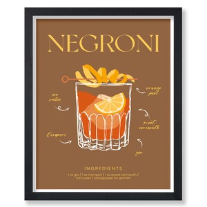 Póster de receta de Negroni - Impresión de cóctel retro - Arte de Negroni - Arte de alcohol - Arte de barman - Arte de comida y bebida - Arte boho chic