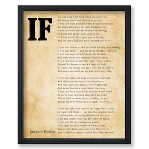 Rudyard Kipling Poster - IF Poem Print - Motivational Quote Art - Poetry Art - Literature Gift for Men, Women