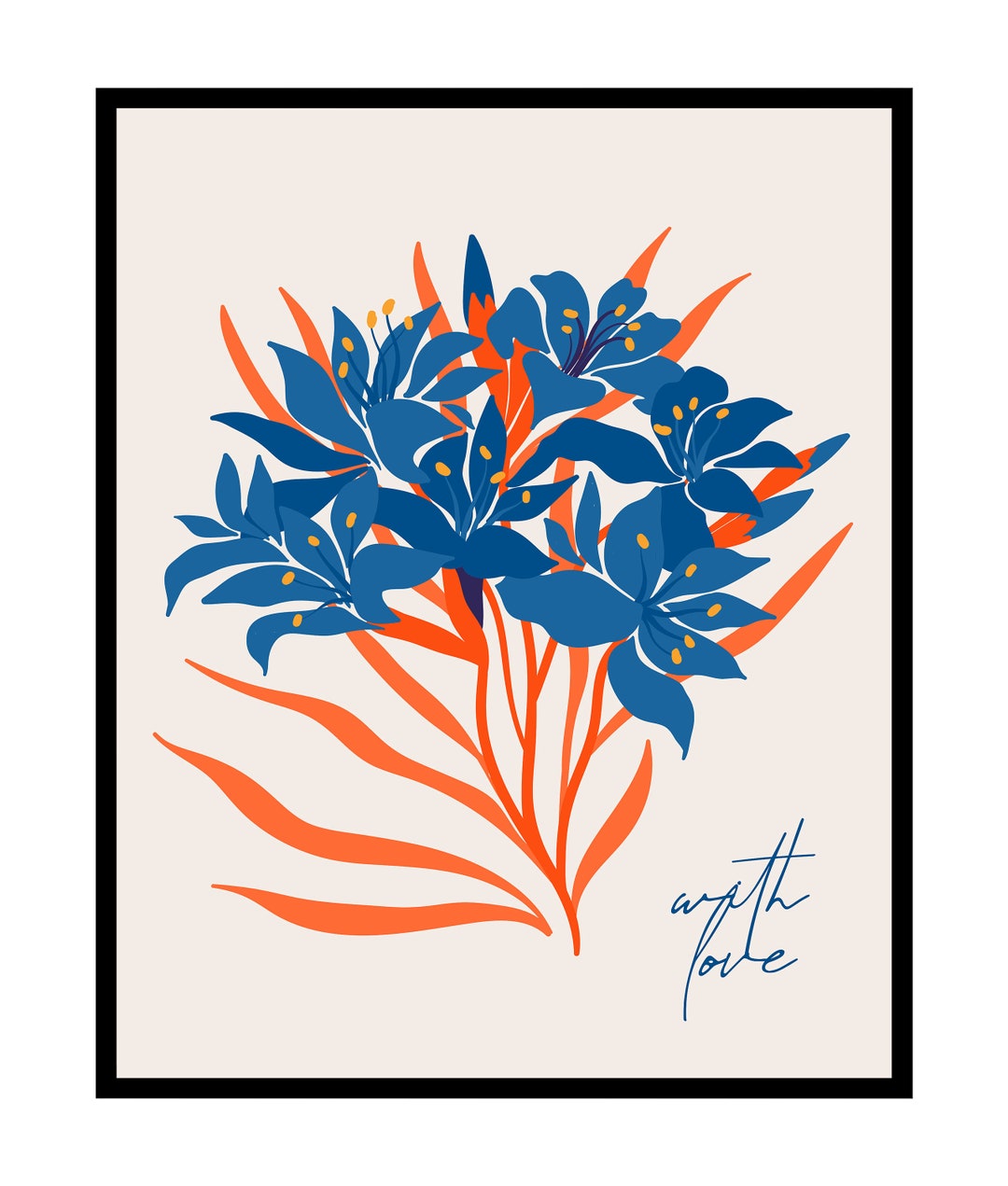 Blue Santan Flower Poster Retro Abstract Print Trendy Art Watercolor Art Aesthetic Dorm or