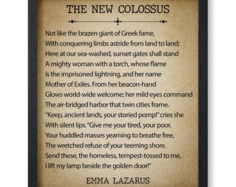 Emma Lazarus Poster - The New Colossus Print - Poetry Art - Literary Quote Art - Great Gift - Motivational Decor for Home (UNFRAMED)