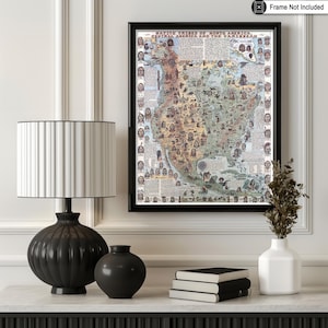 Vintage Map Poster - Retro Native Tribes Print - Native American Art - Gift for Travel Lovers - Perfect Home & Office Decor
