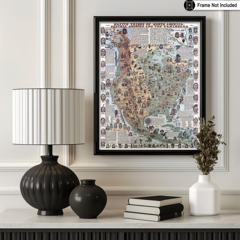 Vintage Map Poster - Retro Native Tribes Print - Native American Art - Gift for Travel Lovers - Perfect Home & Office Decor