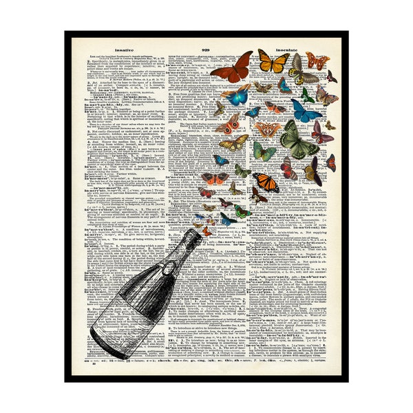 Dictionary Art Poster - Champagne Bottle Print - Modern Art - Gift for Bartender - Pop Art Decor for Living Room, Bar, Kitchen (UNFRAMED)