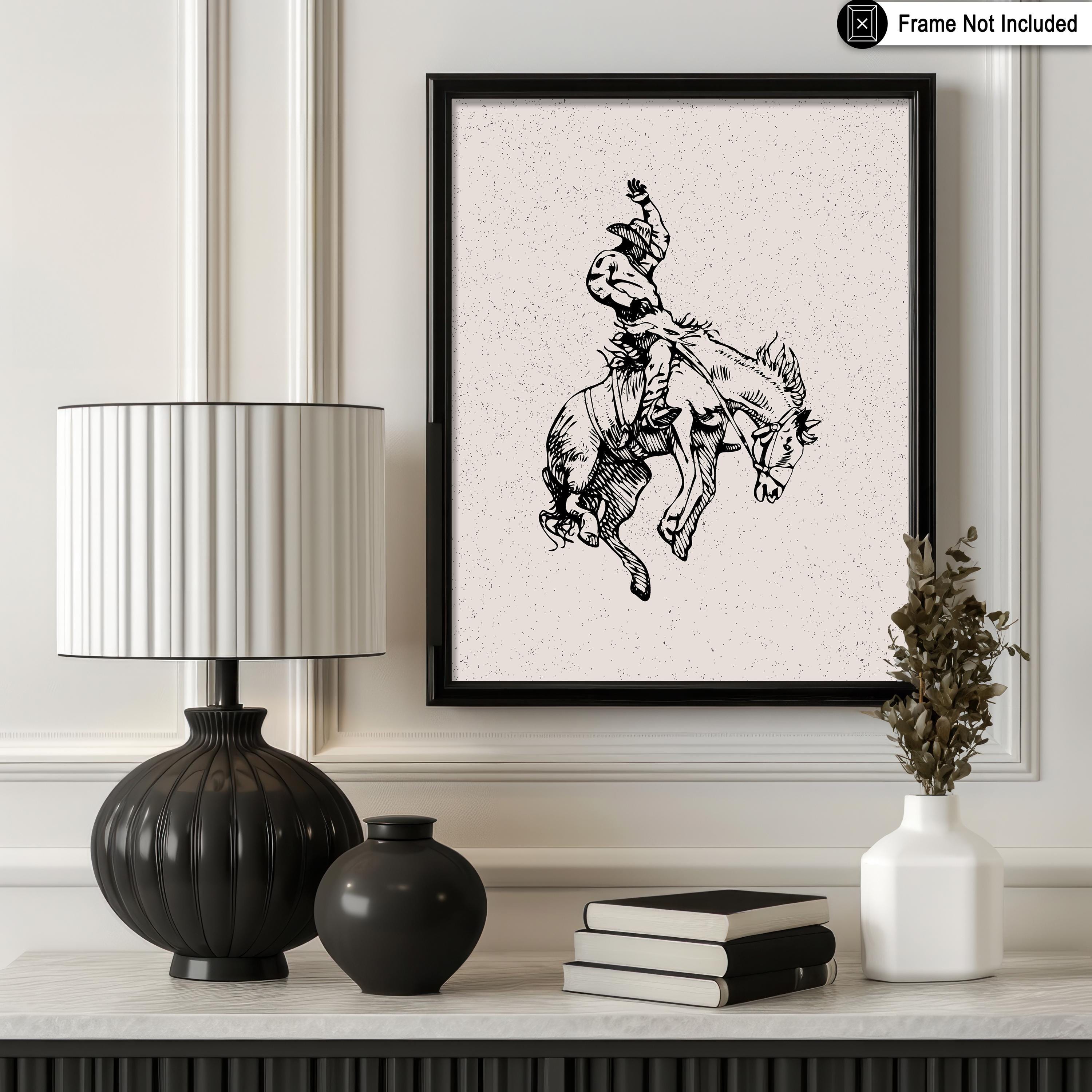 Rodeo Poster - Retro Cowboy on Bucking Horse Print - Cowboy Art - Wild ...