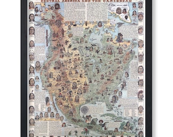 Retro Native Tribes Map Poster – North America Art Print