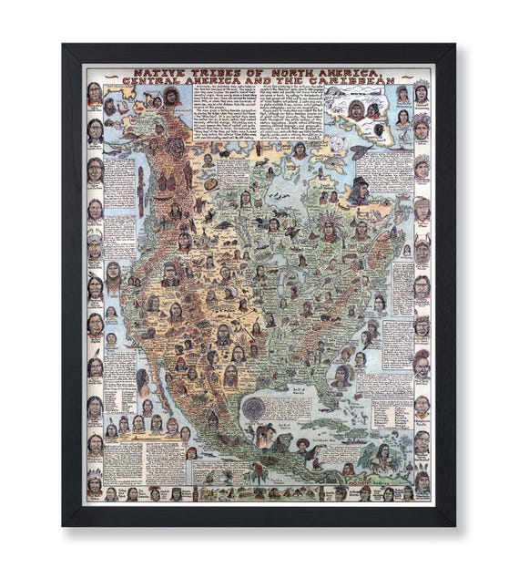 Map Poster - Retro Native Tribes Print - Native American Art - Gift for Travel Lovers - Perfect Home & Office Decor