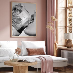 Drinking Perfume Print - Fashion Poster - Black and White Art - Luxury Brand Wall Design - Girly Photography Art