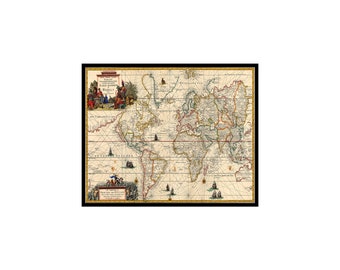 Vintage World Map Poster - Explorers Sea Chart Print - Travel Lover Gift - Office and Living Room Decor - UNFRAMED