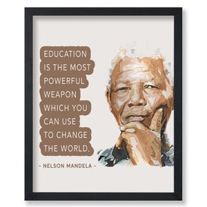 Póster La educación es el arma más poderosa - Impresión de Nelson Mandela - Arte con cita educativa - Regalo para estudiantes y maestros