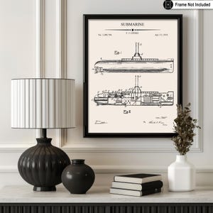 Vintage Submarine Blueprint Poster - Watercraft Patent Print ...