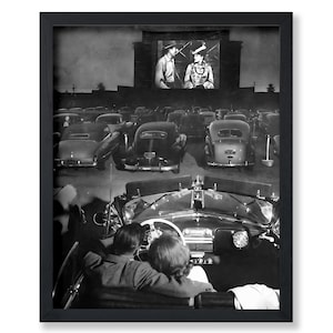 Drive In Movie Theater - Classic Cars Print - Couple Photography - Black and White - Valentine&#39;s Day