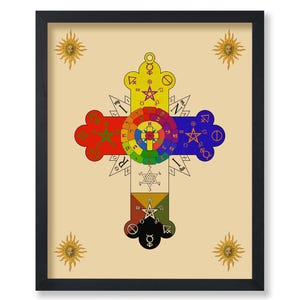 Vintage Rose Cross Lamen Print - Hermetic Golden Dawn Art - for Living Room or Bedroom Decor - Mens Womens Gift