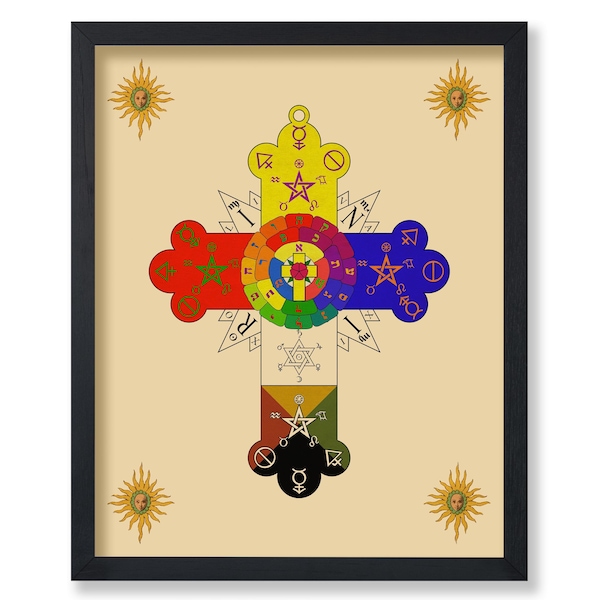 Vintage Rose Cross Lamen Print - Hermetic Golden Dawn Art - for Living Room or Bedroom Decor - Mens Womens Gift