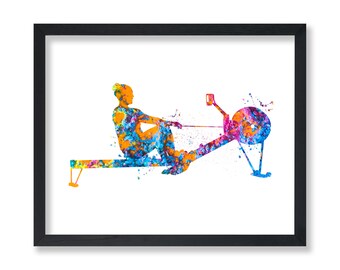 Sports Poster - Rowing Print - Fitness Art - Rowing Machine Art - Silhouette Art - Watercolor Art - Abstract Art - Colorful Art