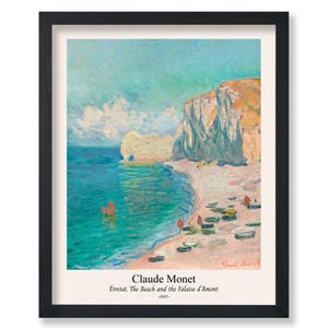 Vintage Claude Monet Poster - Retro The Beach and the Falaise d&#39;Amont Print - Impressionism Art - Étretat Art