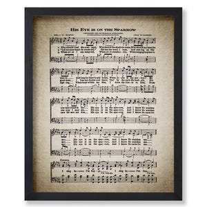 His Eye Is On The Sparrow Poster - Hymnal Song Sheet Print - Sheet Music Art - Musical Home & Office Decor - Wall Art