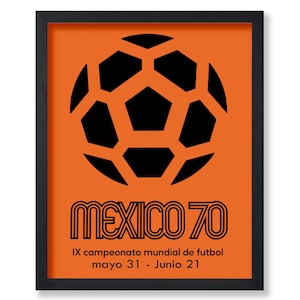 Póster deportivo - Impresión publicitaria retro - Copa del Mundo 1970, México, balón de fútbol, naranja, minimalista - SIN MARCO - Decoración de pared para el hogar y la oficina, gimnasio