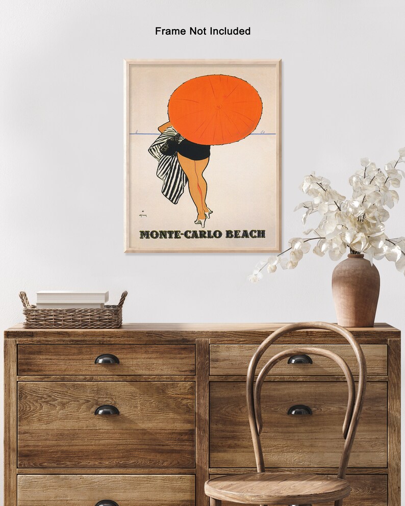 Vintage Travel Poster Monte Carlo Print Monte Carlo Beach Art Woman